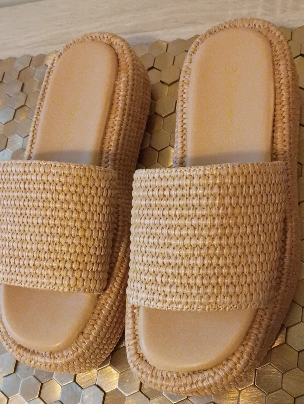 Woven Slide Sandals in Natural Tan - Women